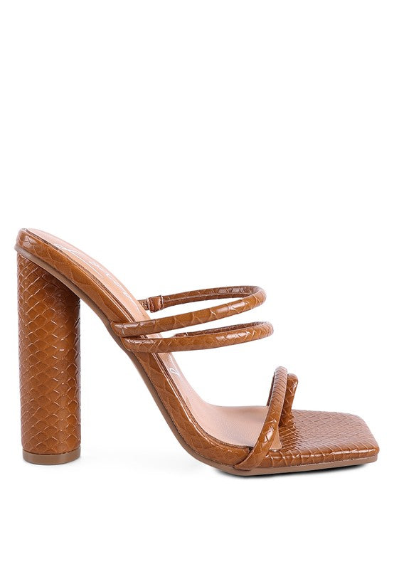 DANDELION HIGH BLOCK HEELED CROC SANDALS