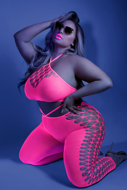 Own the Night Bodystocking - Queen - Neon Pink FL-GL2109-QS-B