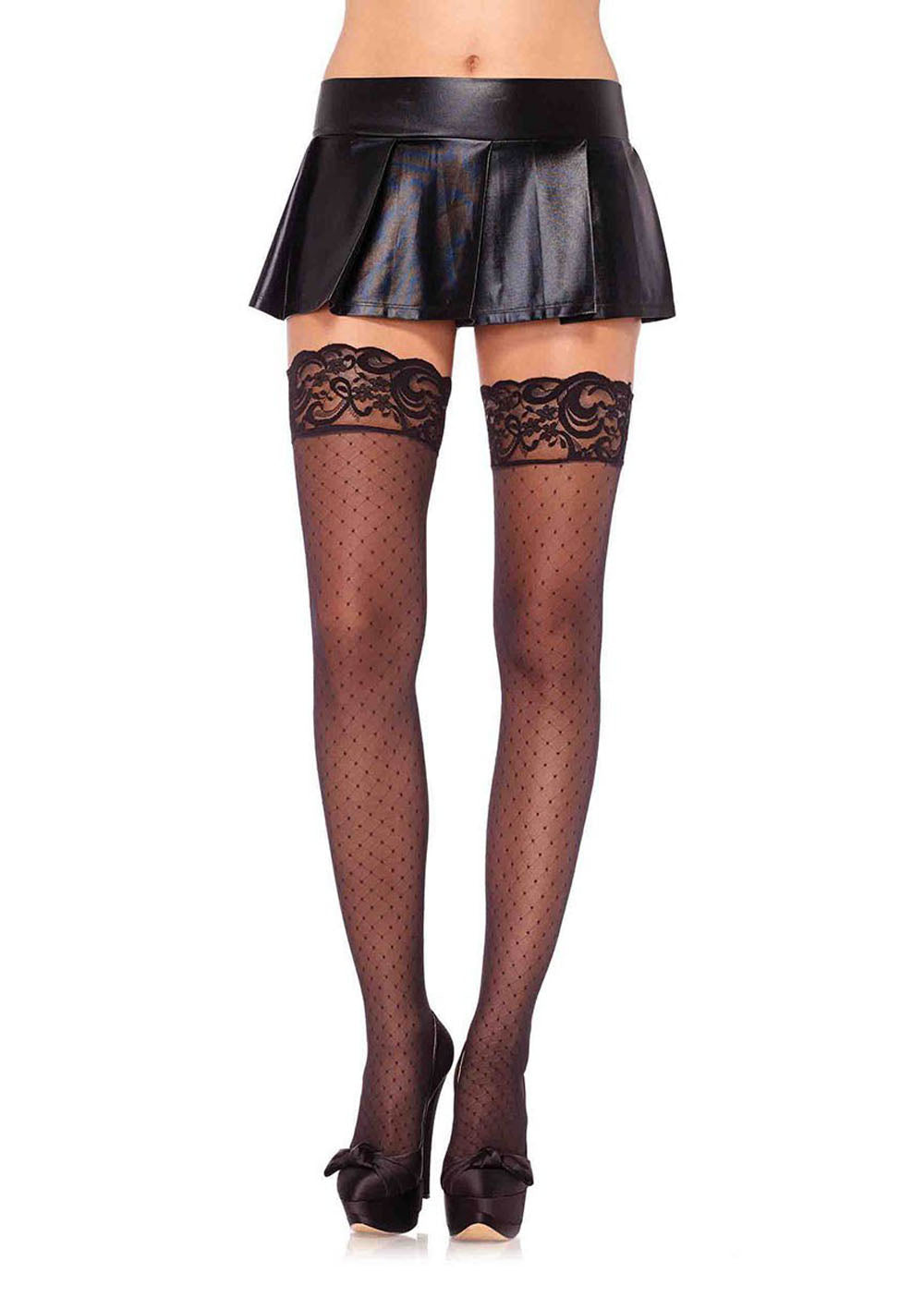 Stay Up Spandex Diamond Dot Sheer Thigh Highs - One Size - Black LA-6904