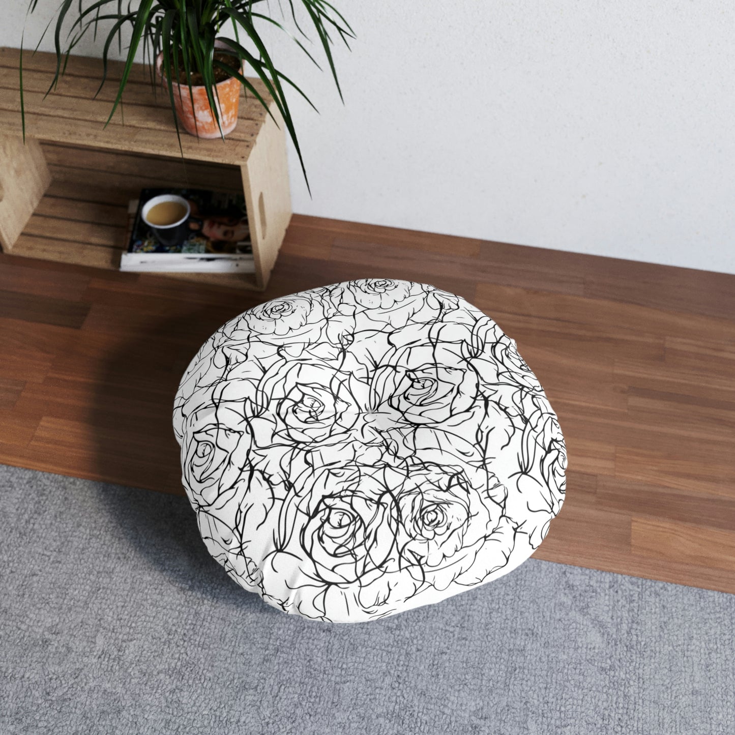 AV Print Three Tufted Floor Pillow, Round