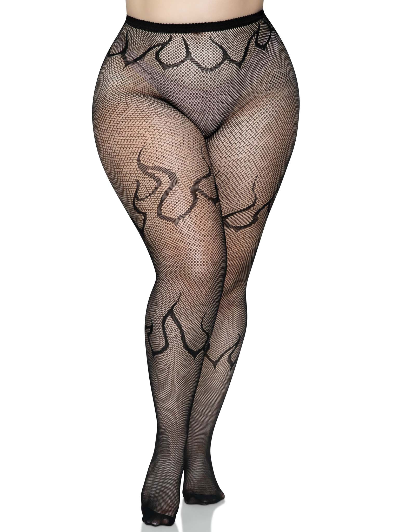 Flame Net Tights - 1x/2x - Black LA-9288XBLK1X2